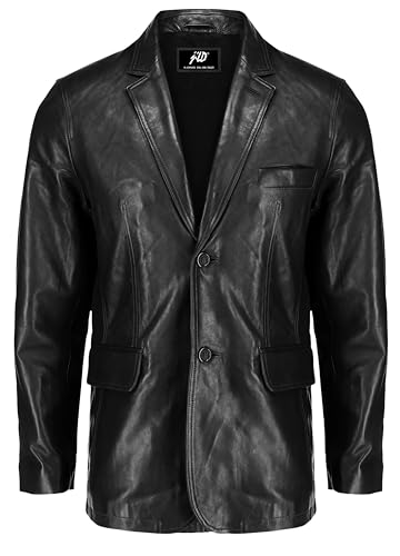 ジャケット・アウター LEATHER COMBINATION DOUBLE LAPEL COAT Jild Lambskin Leather Jacket Men Casual Coat – Notched Collar